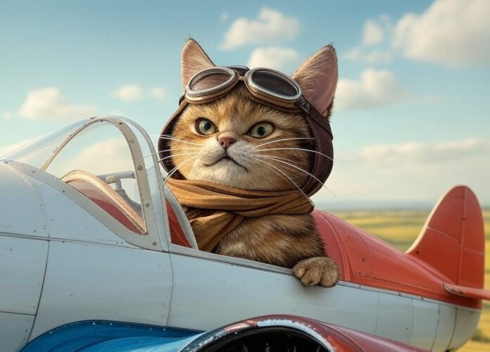 Cat piloting a plane